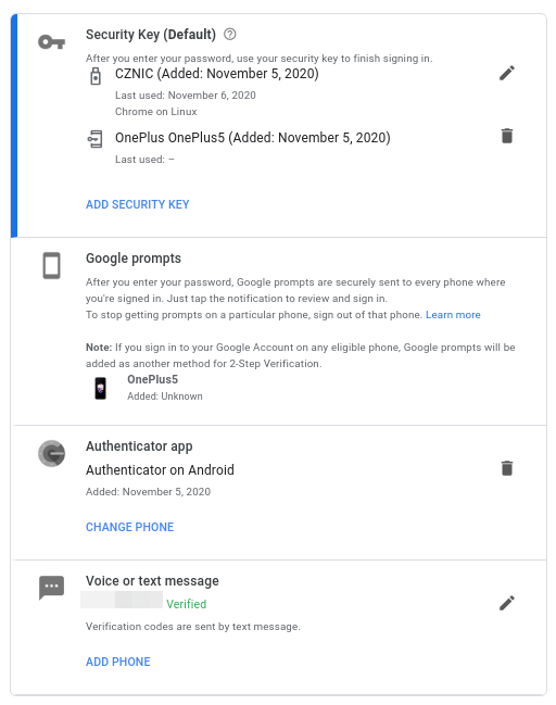 list of 2fa at google