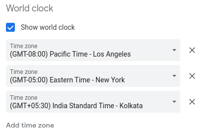 World clock settings