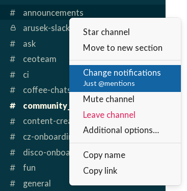 Channel notifications setting